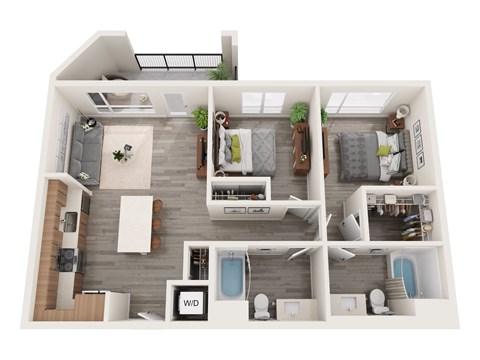 Floor plan for 2 beds, 2 baths, 984 sqft